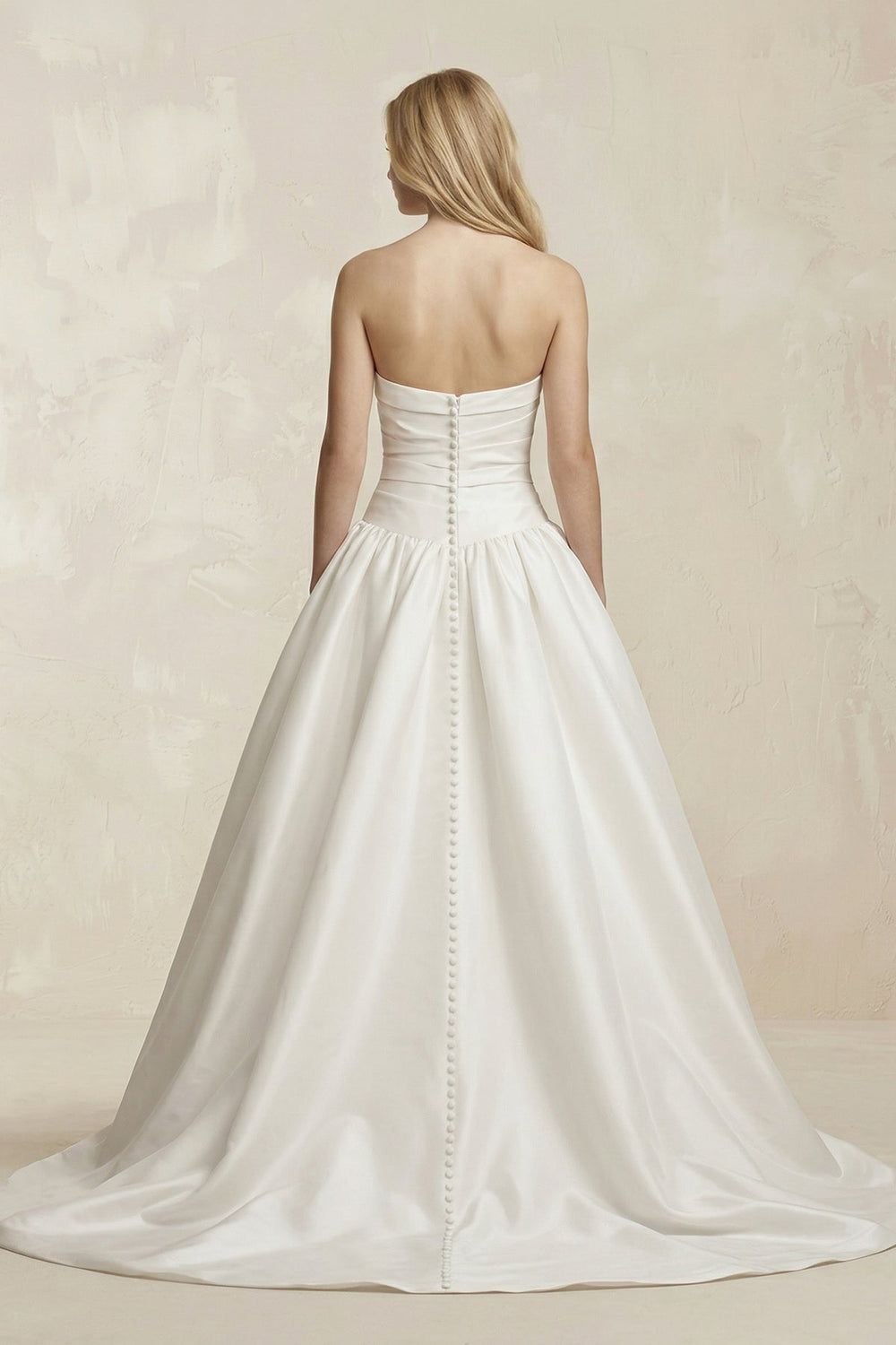 Strapless Satin Ruched Maxi Wedding Dress in White