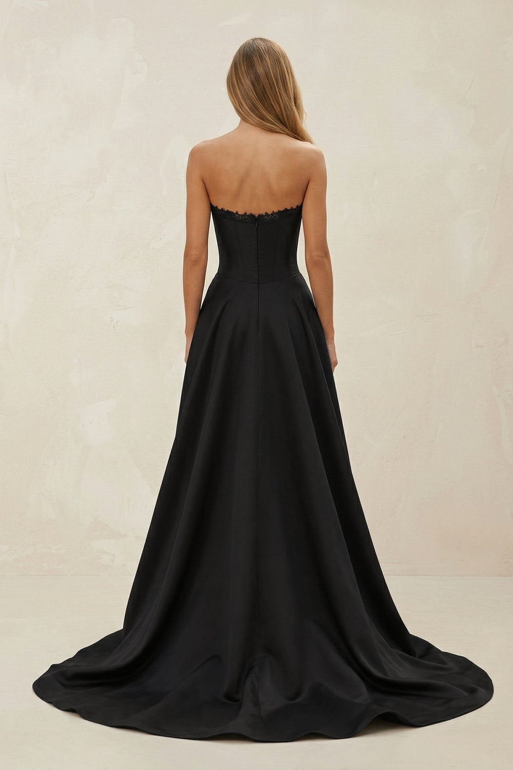 Strapless Satin Ruched A-Line Wedding Dress with Slit in Black