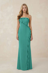 Strapless Ruffled Sheath Bridesmaid Dress in Sea Glass - KISS BRIDAL Bridesmaid Dresses