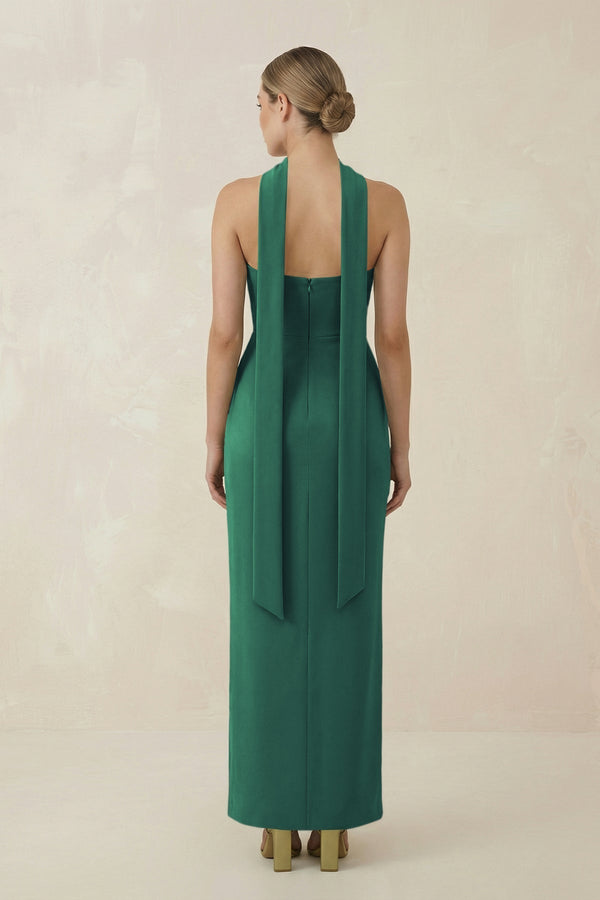Strapless Sheath Midi Bridesmaid Dress With Ribbon in Dark Green - KISS BRIDAL Bridesmaid Dresses