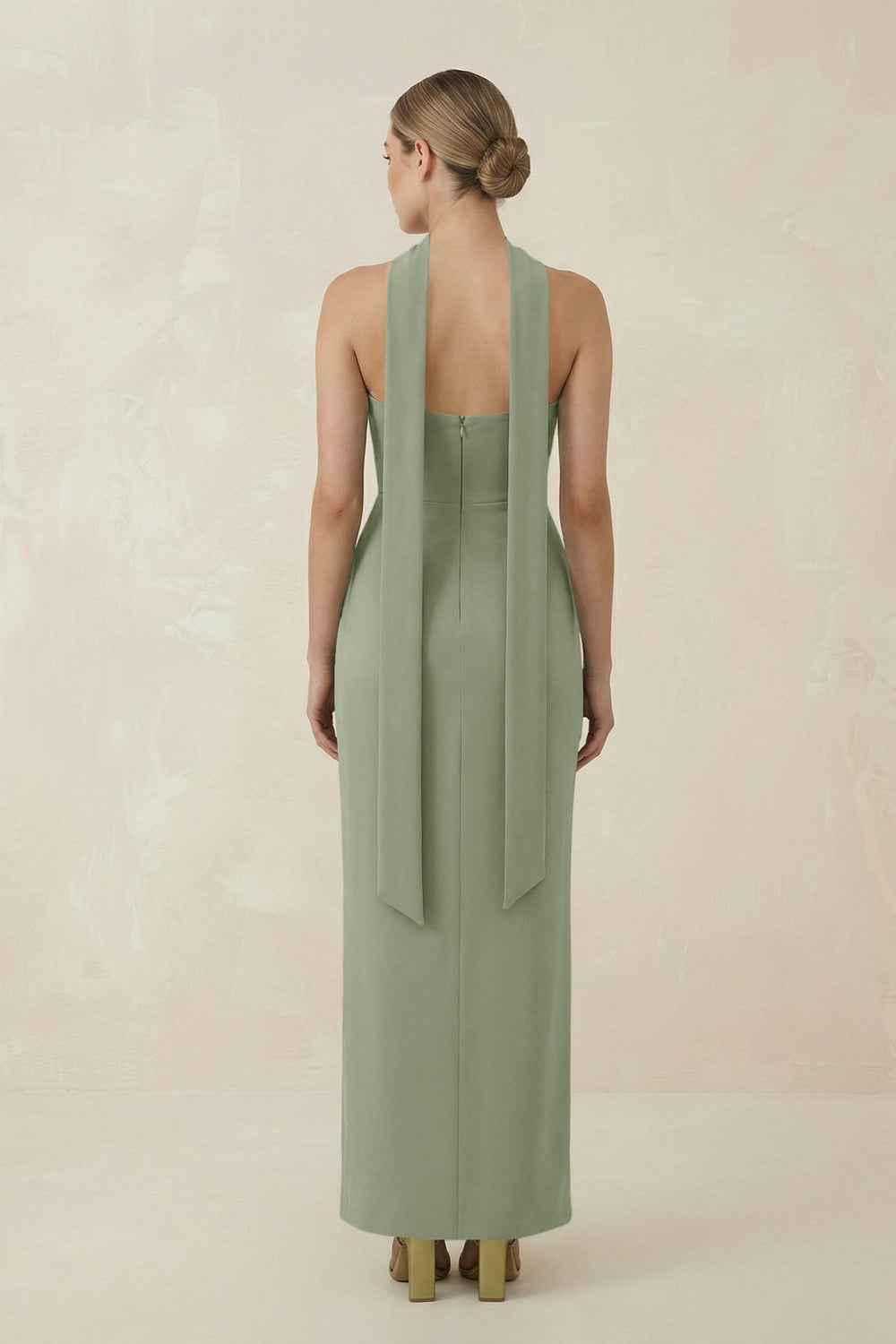 Strapless Sheath Midi Bridesmaid Dress With Ribbon in Dove Gray
