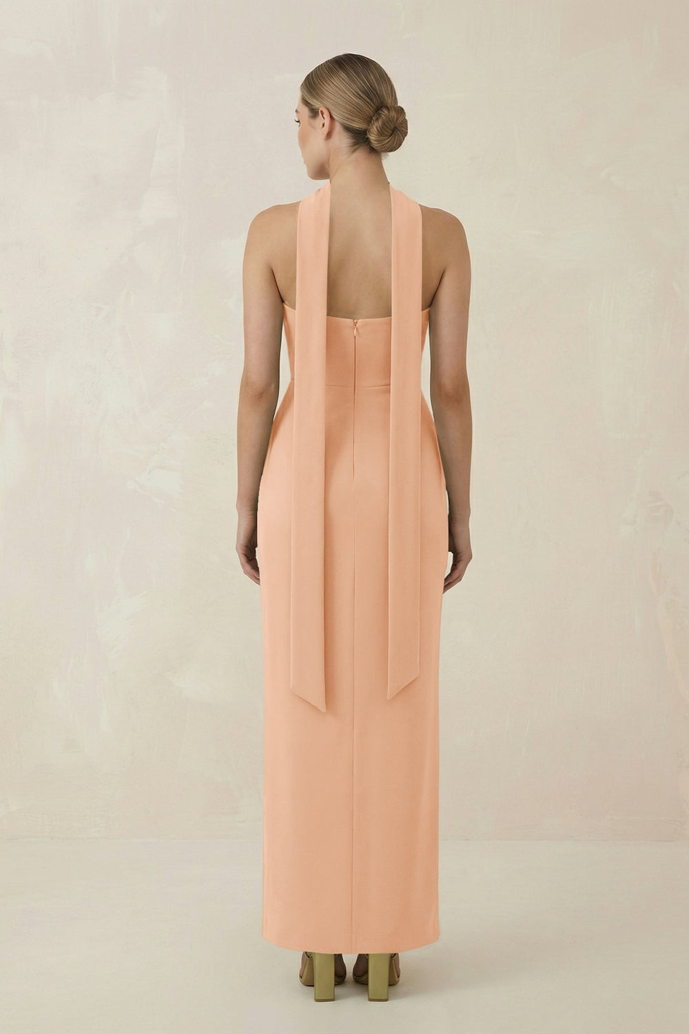 Strapless Sheath Midi Bridesmaid Dress With Ribbon in Golden Champagne