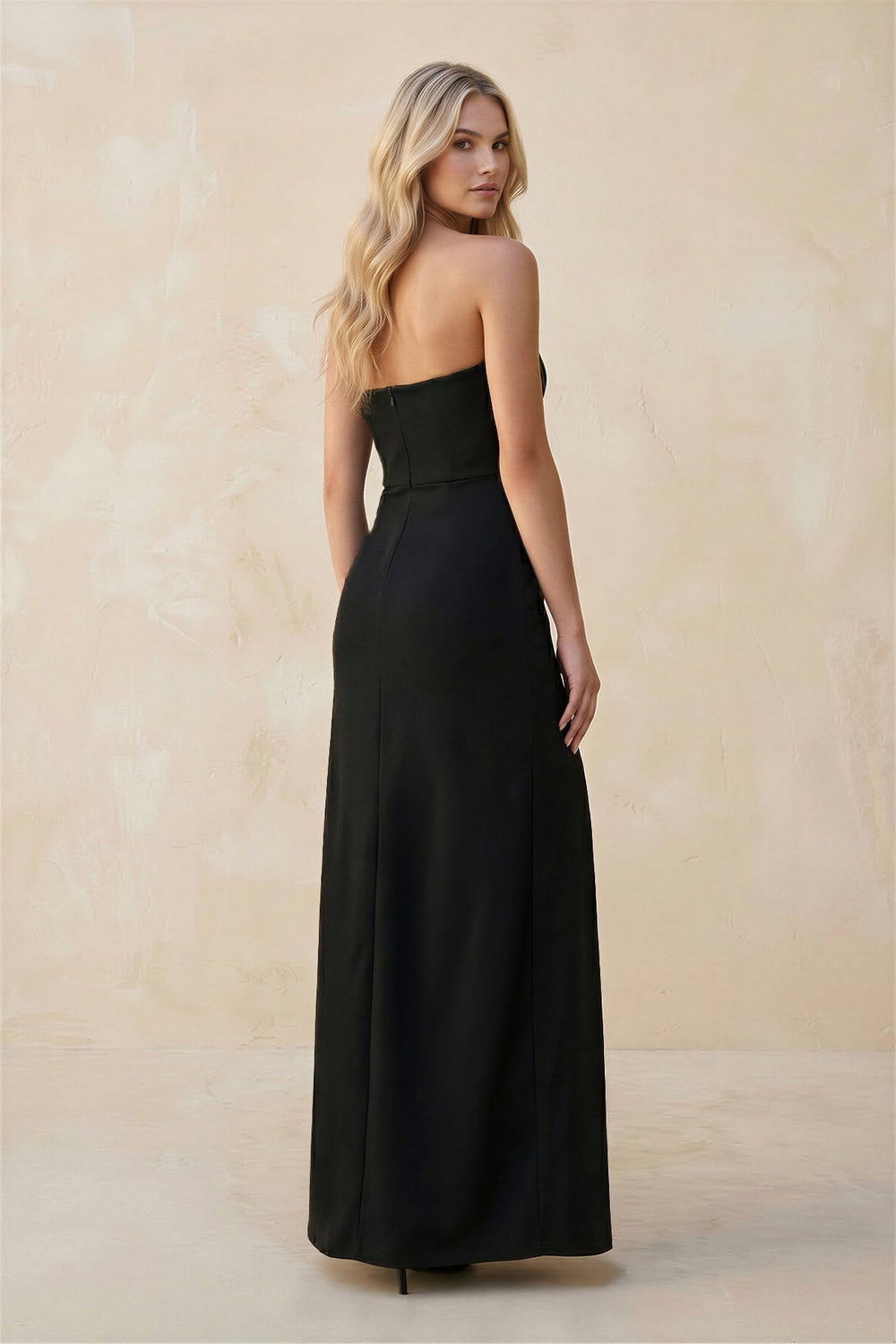 Strapless Sheath Satin Bridesmaid Dress With Slit in Black
