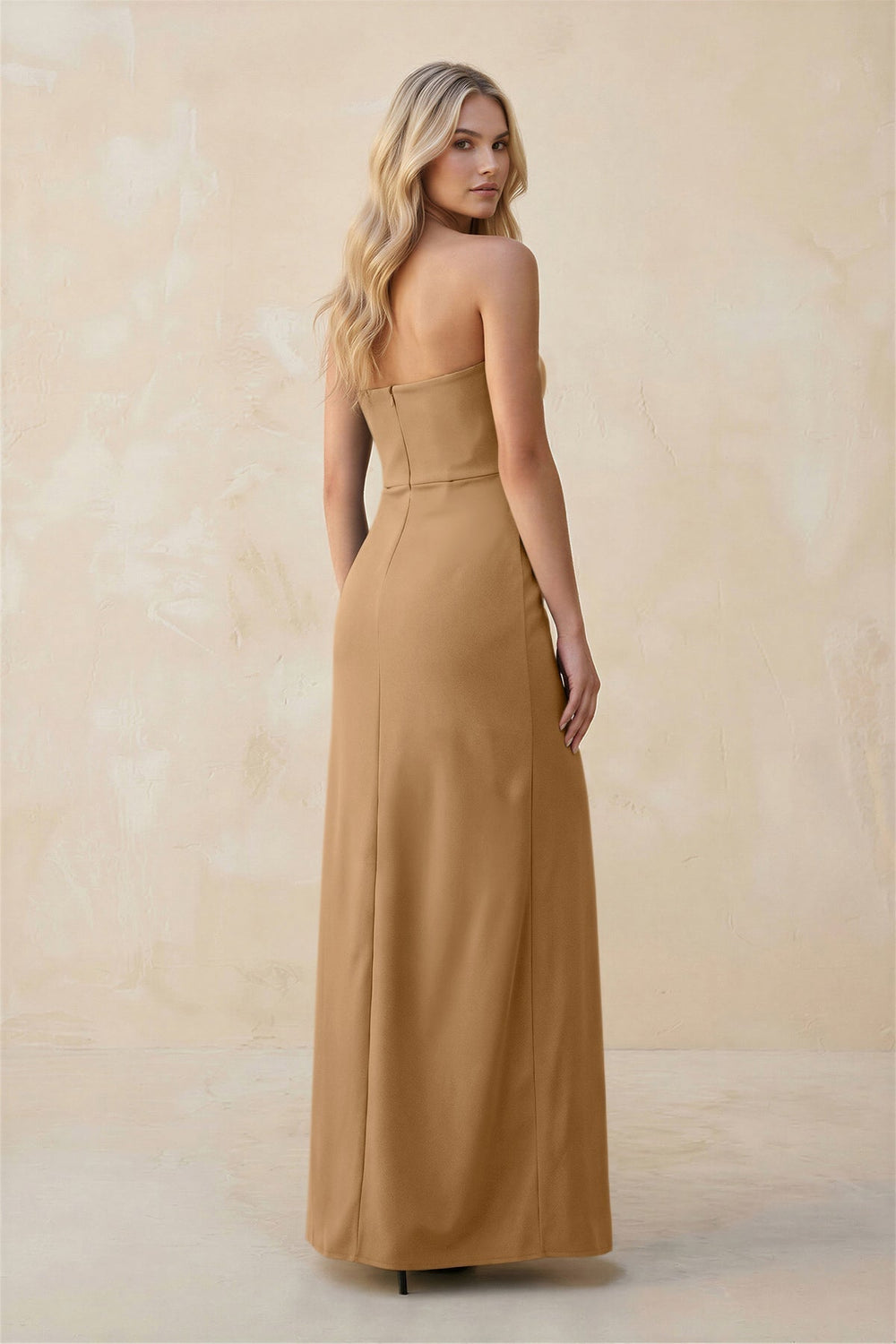 Strapless Sheath Satin Bridesmaid Dress With Slit in Bronzer