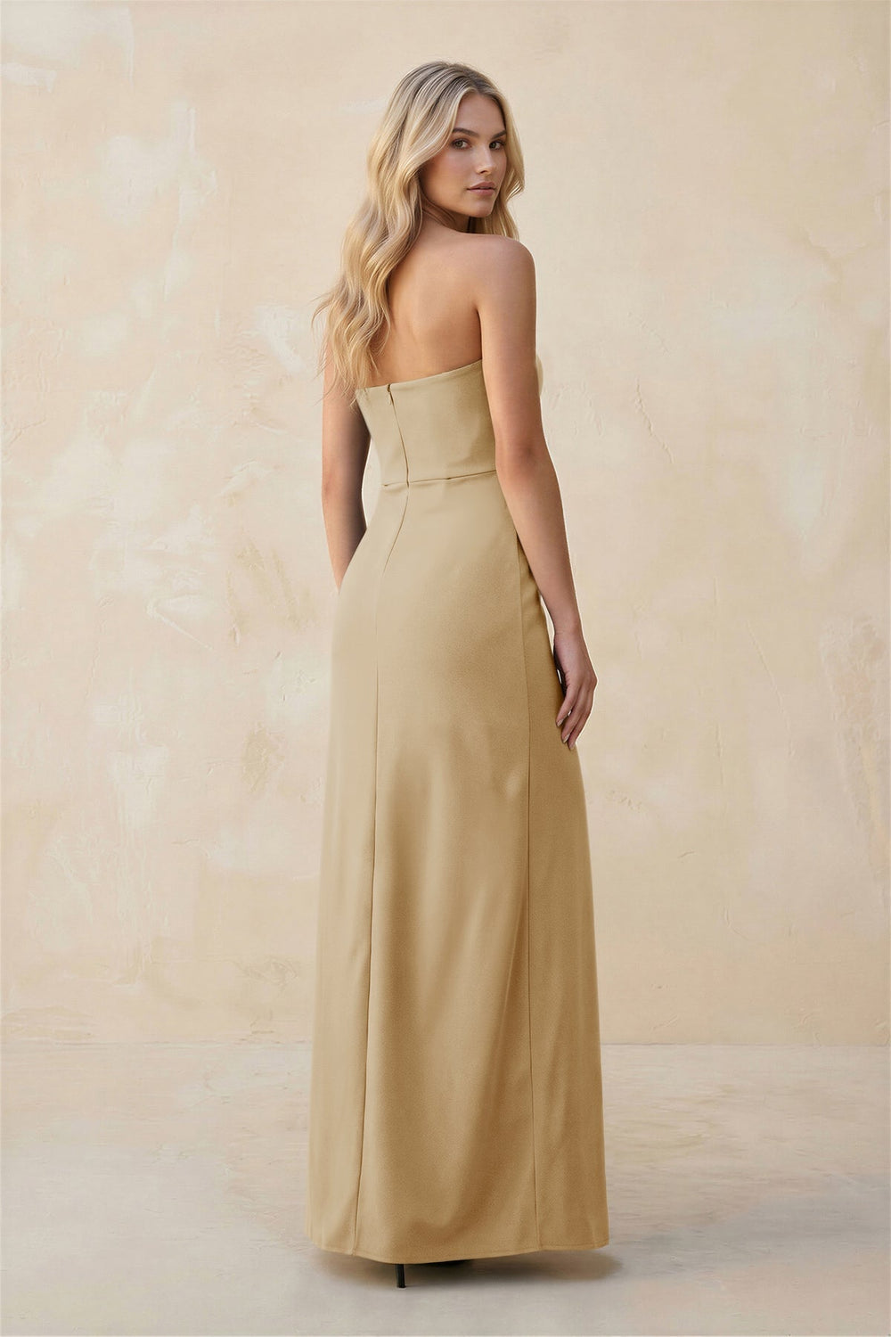 Strapless Sheath Satin Bridesmaid Dress With Slit in Champagne