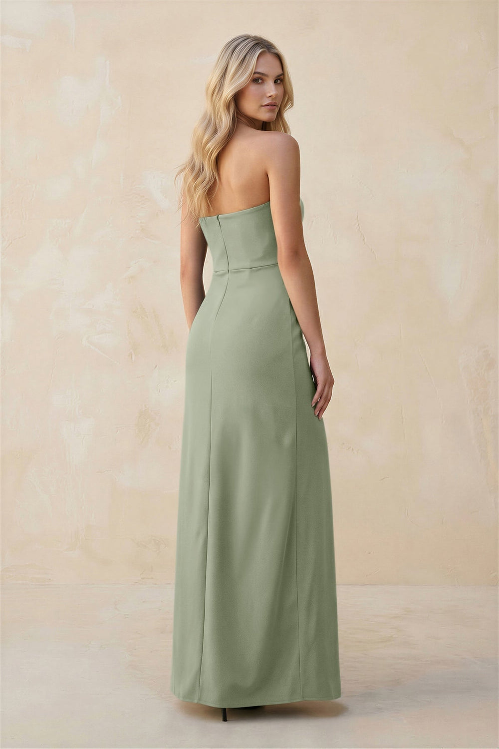 Strapless Sheath Satin Bridesmaid Dress With Slit in Dove Gray