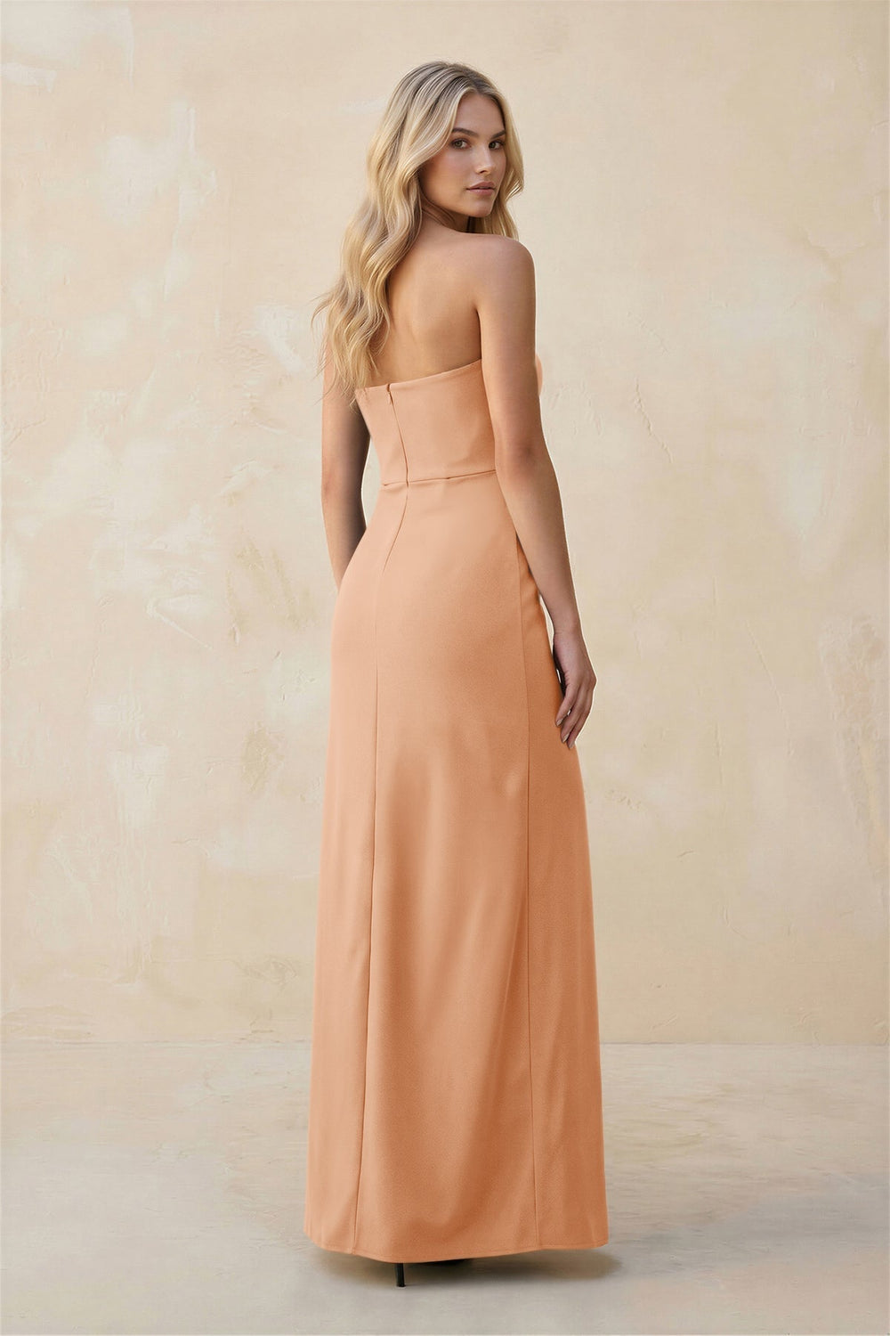 Strapless Sheath Satin Bridesmaid Dress With Slit in Golden Champagne