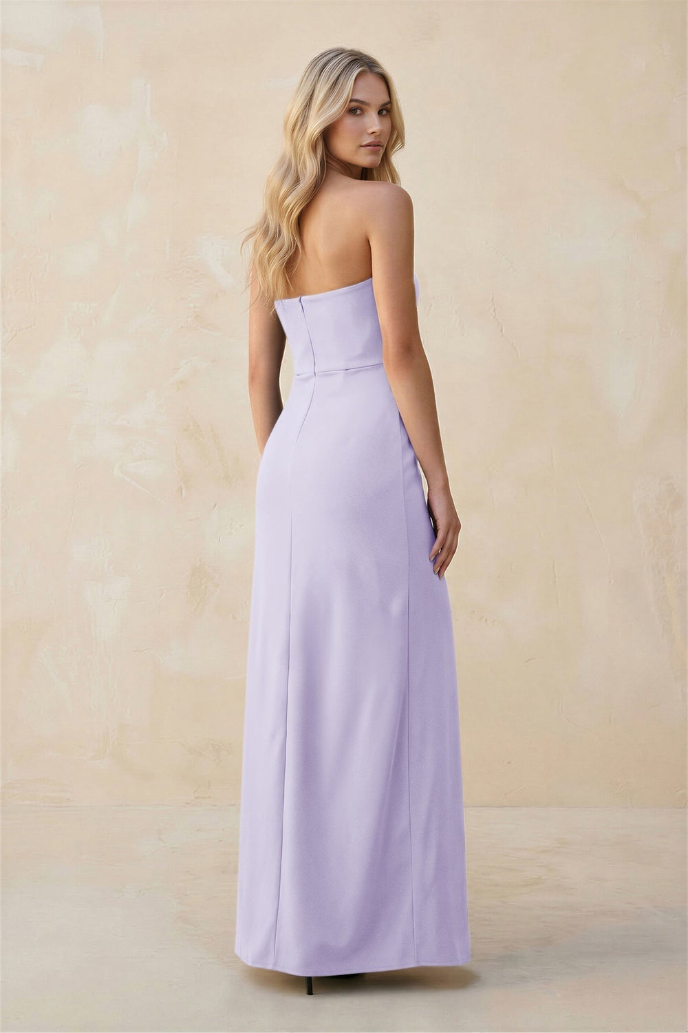 Strapless Sheath Satin Bridesmaid Dress With Slit in Lavender