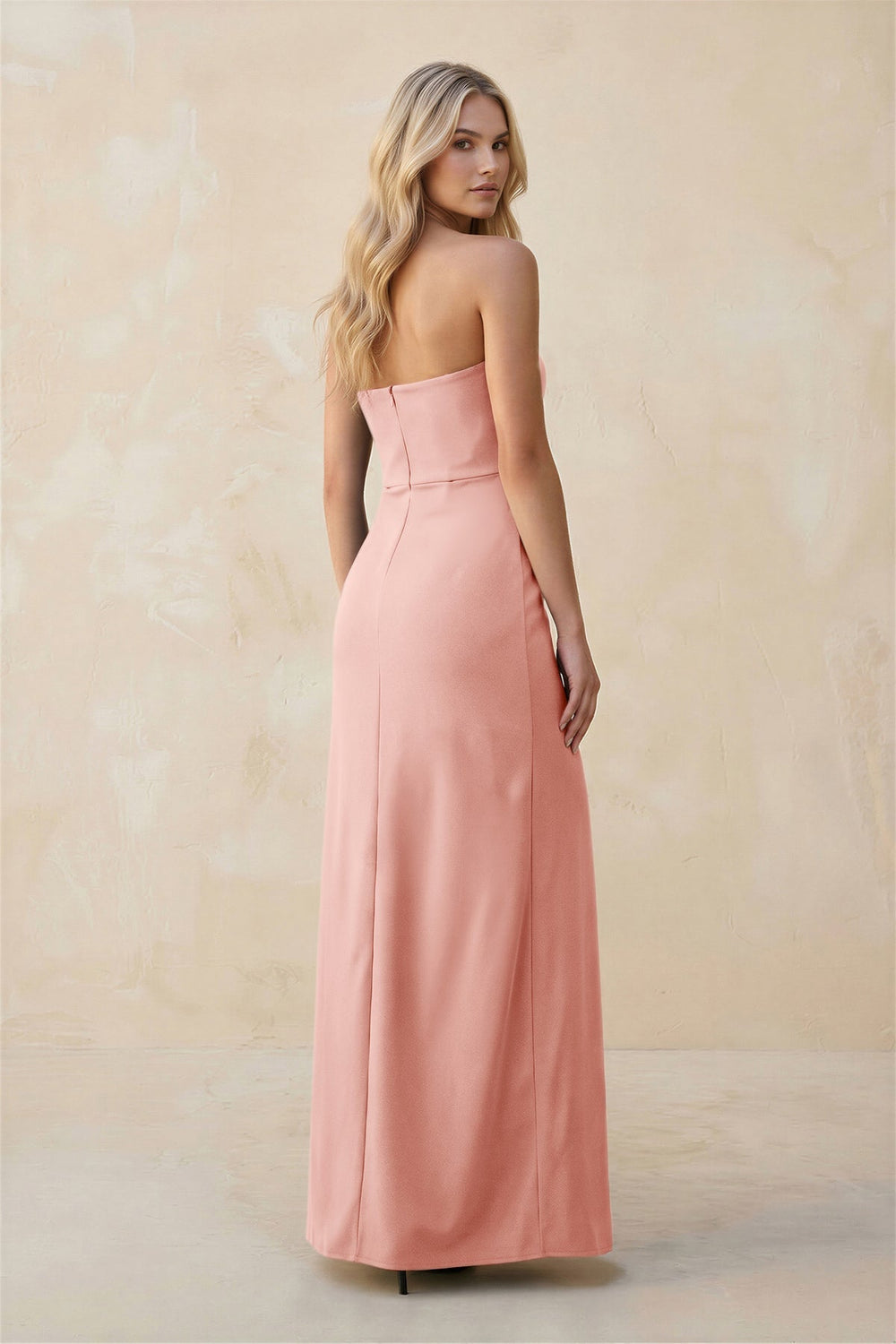 Strapless Sheath Satin Bridesmaid Dress With Slit in Rose Petal