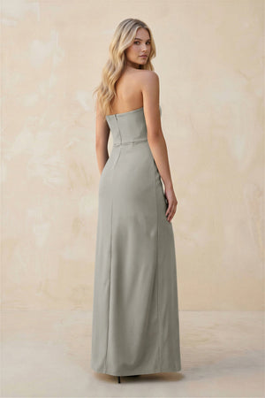 Strapless Sheath Satin Bridesmaid Dress With Slit in Silver - KISS BRIDAL Bridesmaid Dresses