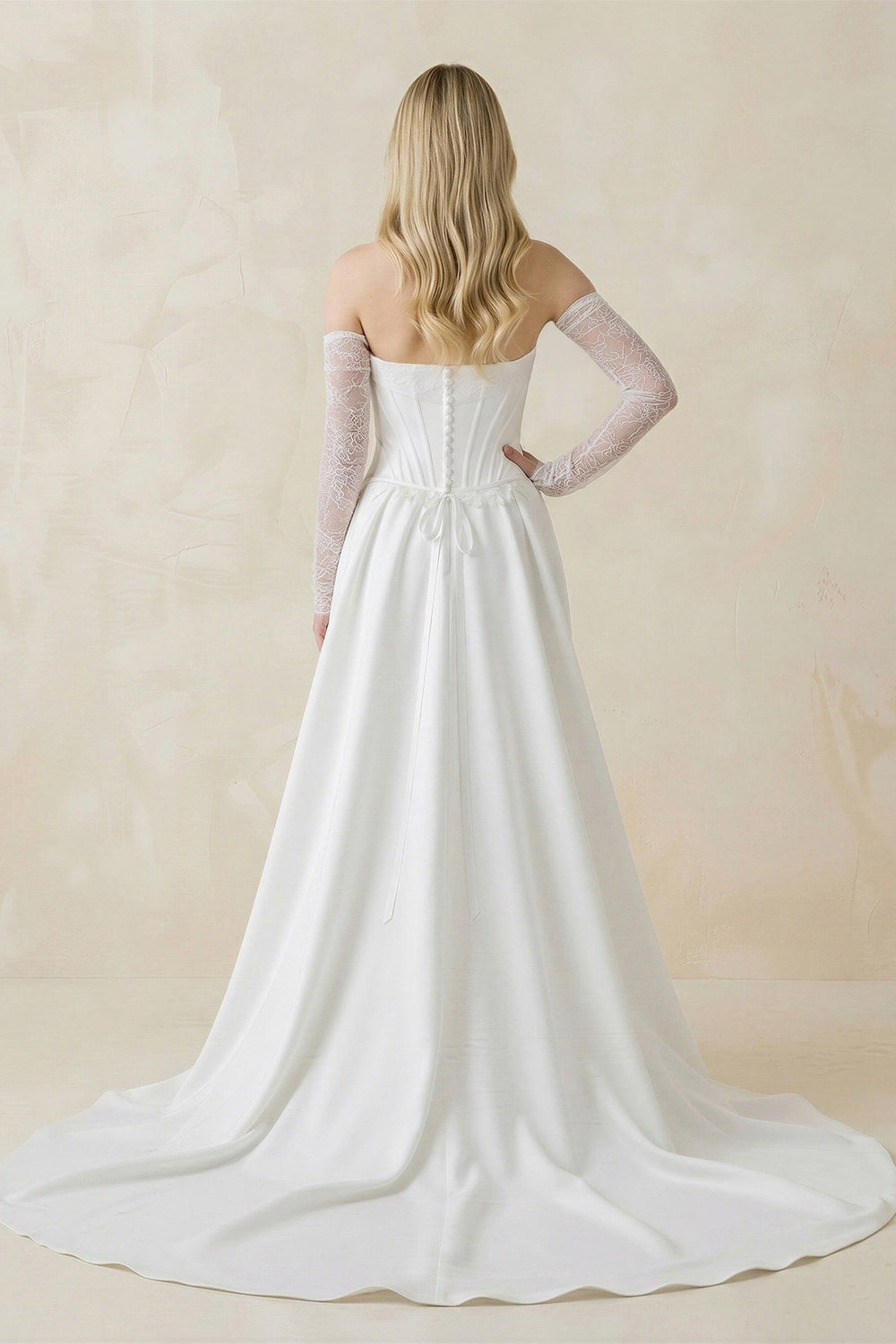 Strapless Sheath Satin Corset Wedding Dress With Detachable Sleeves in White
