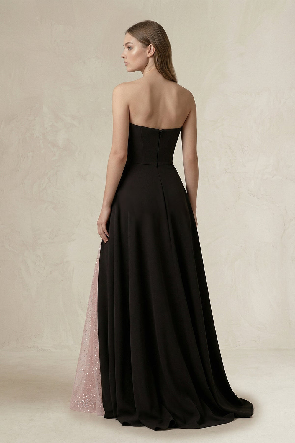 Strapless Sweetheart A-Line Wedding Dress in Black and Pink