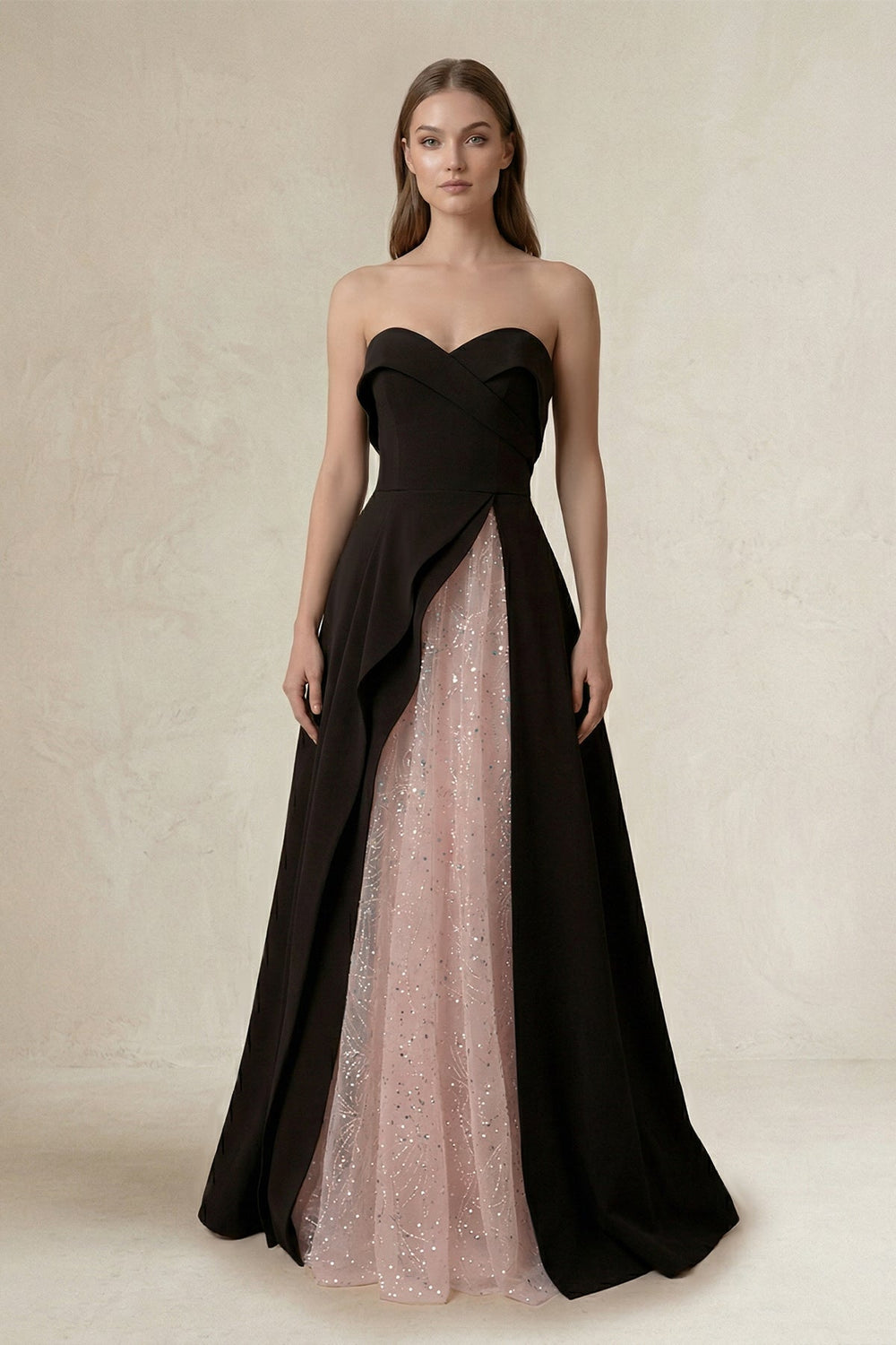 Strapless Sweetheart A-Line Wedding Dress in Black and Pink