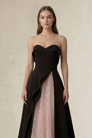 Strapless Sweetheart A - Line Wedding Dress in Black and Pink - KISS BRIDAL Wedding Dresses