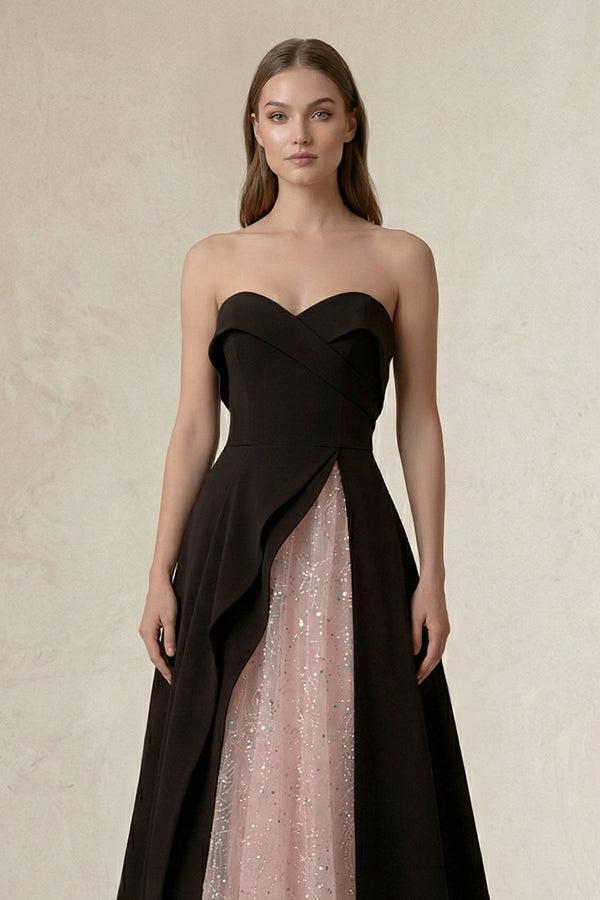 Strapless Sweetheart A - Line Wedding Dress in Black and Pink - KISS BRIDAL Wedding Dresses