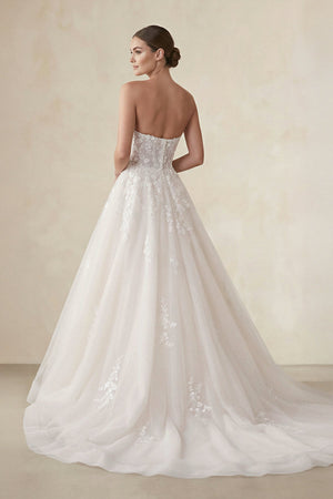 Strapless Tulle A Line Wedding Dress With Appliques in Ivory - KISS BRIDAL Wedding Dresses