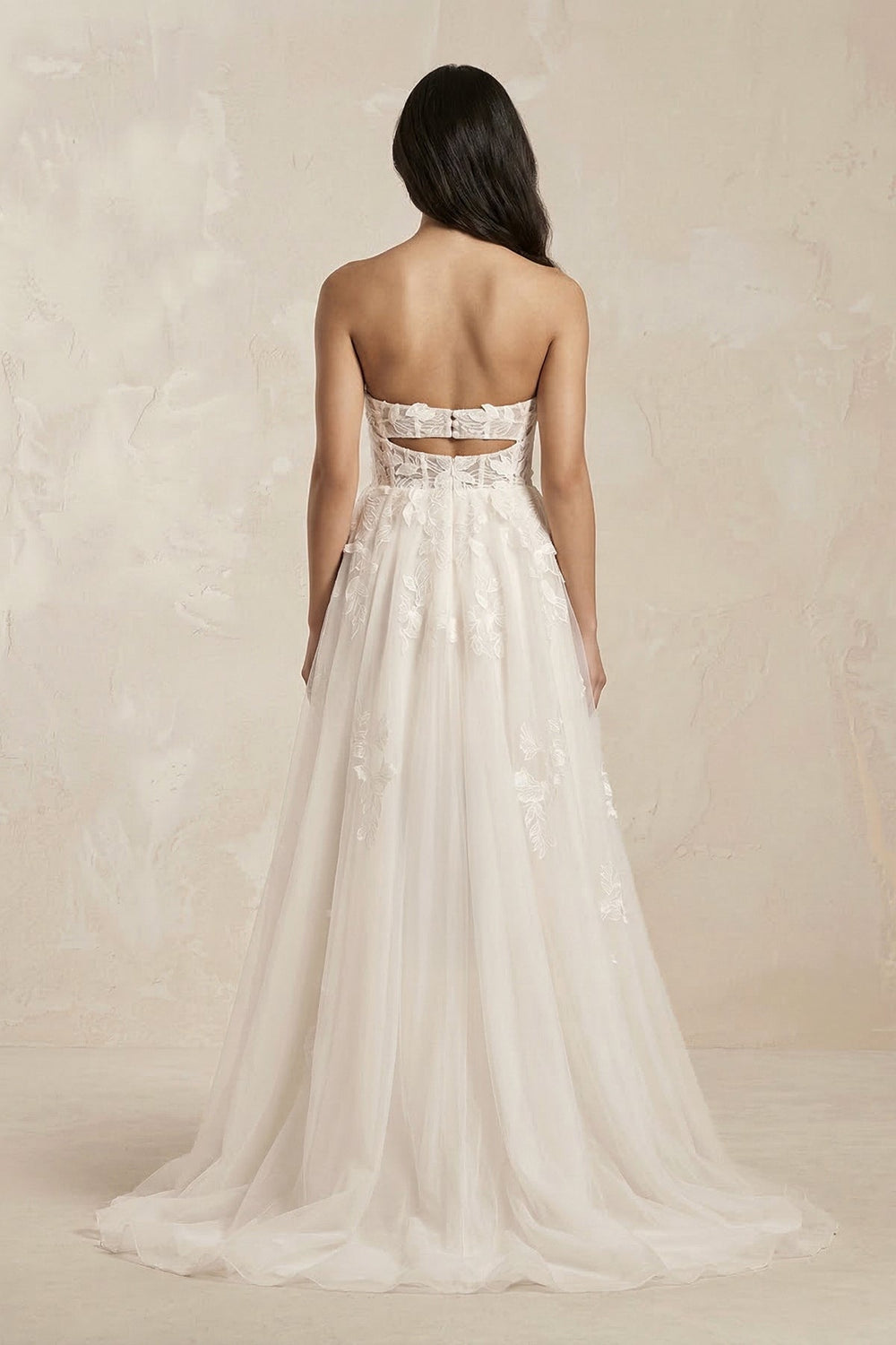 Strapless Tulle Corset A-Line Appliqued Wedding Dress in Ivory