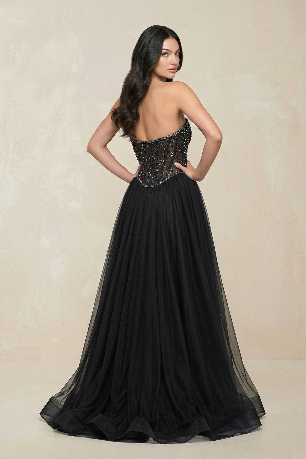 Stunning Strapless Tulle A-Line Corset Wedding Dress With Slit in Black