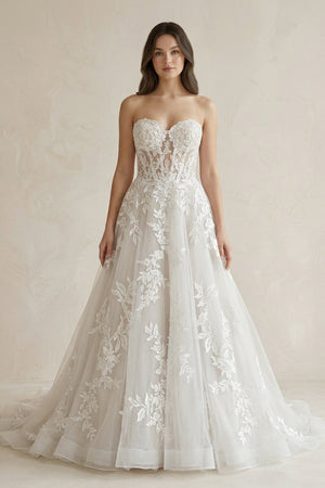 Sweetheart A - Line Appliqued Corset Wedding Dress in Ivory - KISS BRIDAL Wedding Dresses