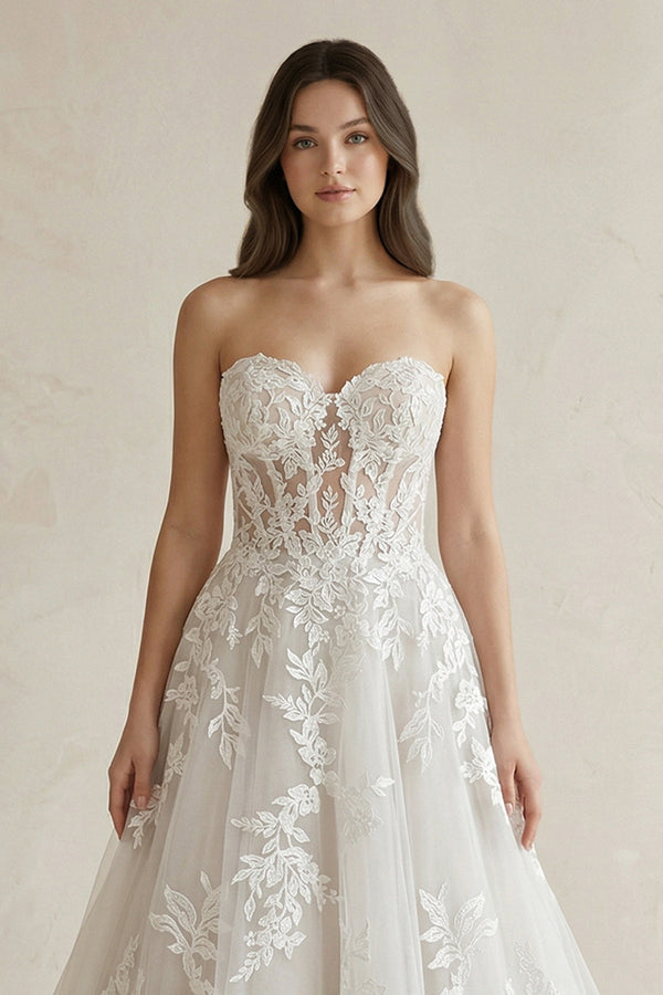 Sweetheart A - Line Appliqued Corset Wedding Dress in Ivory - KISS BRIDAL Wedding Dresses
