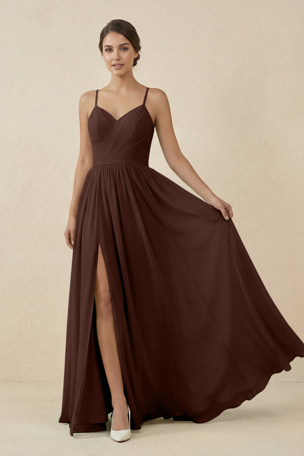 Sweetheart A-Line Chiffon Bridesmaid Dress in Espresso