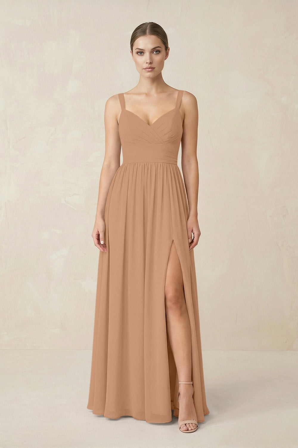Sweetheart A-Line Chiffon Bridesmaid Dress with Slit in Bronzer