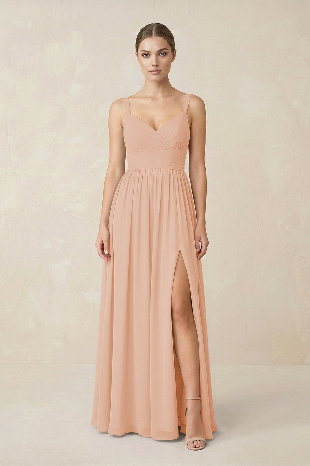Sweetheart A-Line Chiffon Bridesmaid Dress with Slit in Champagne Rose
