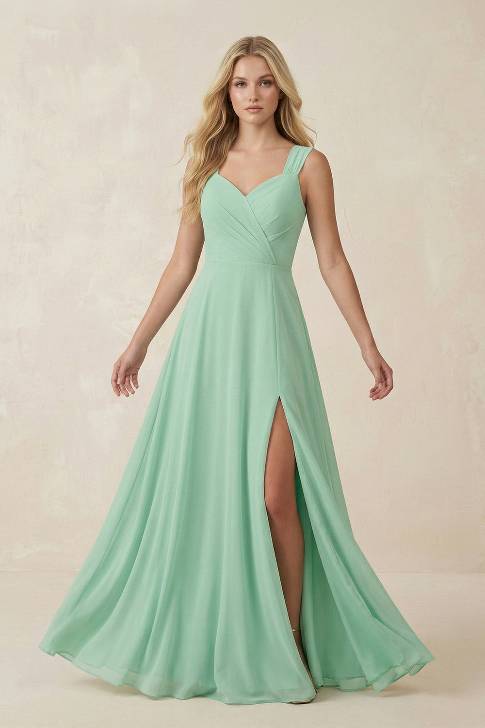 Sweetheart A-Line Chiffon Long Bridesmaid Dress in Pale Pistachio