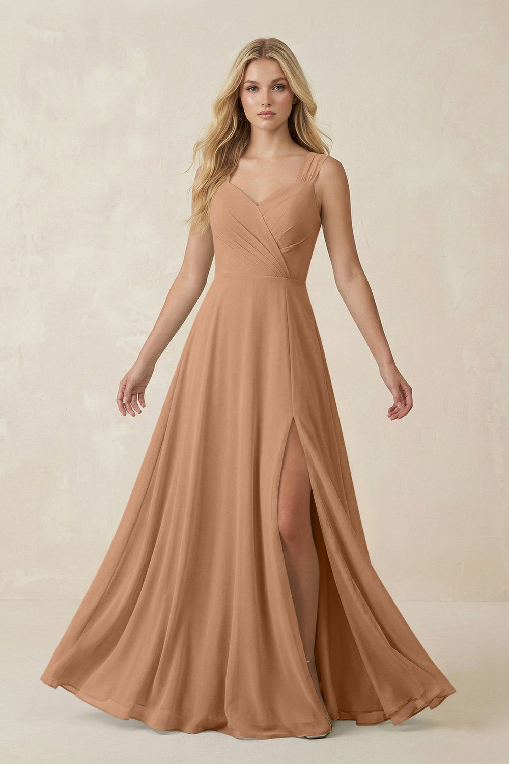 Sweetheart A-Line Chiffon Long Bridesmaid Dress in Bronzer