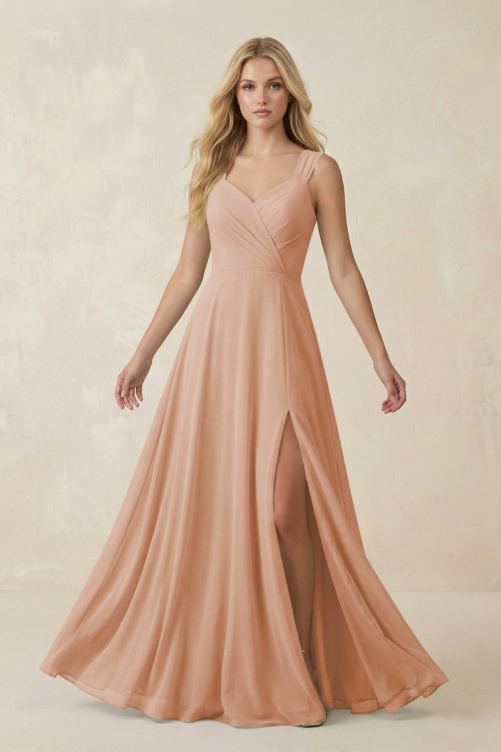 Sweetheart A-Line Chiffon Long Bridesmaid Dress in Champagne Rose