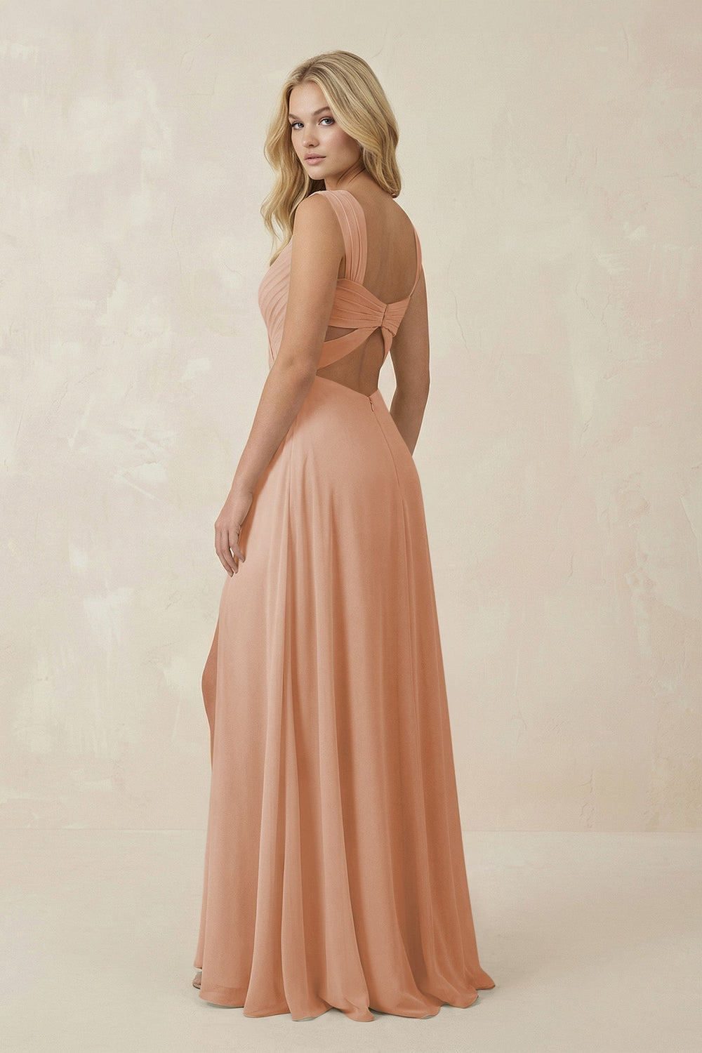 Sweetheart A-Line Chiffon Long Bridesmaid Dress in Champagne Rose