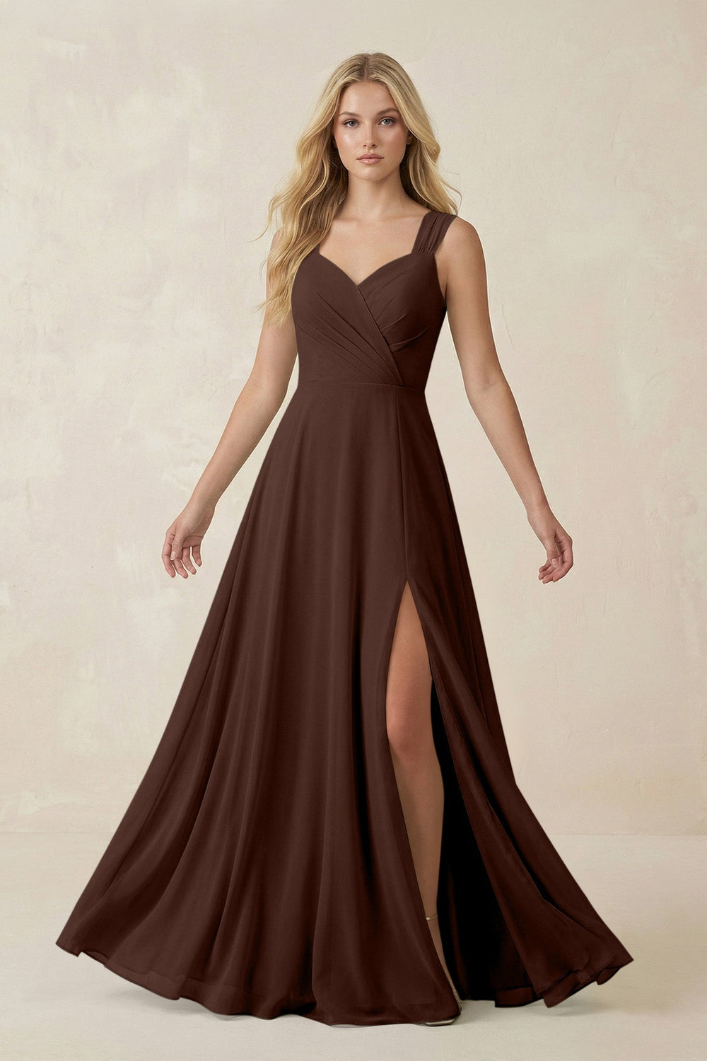Sweetheart A-Line Chiffon Long Bridesmaid Dress in Espresso