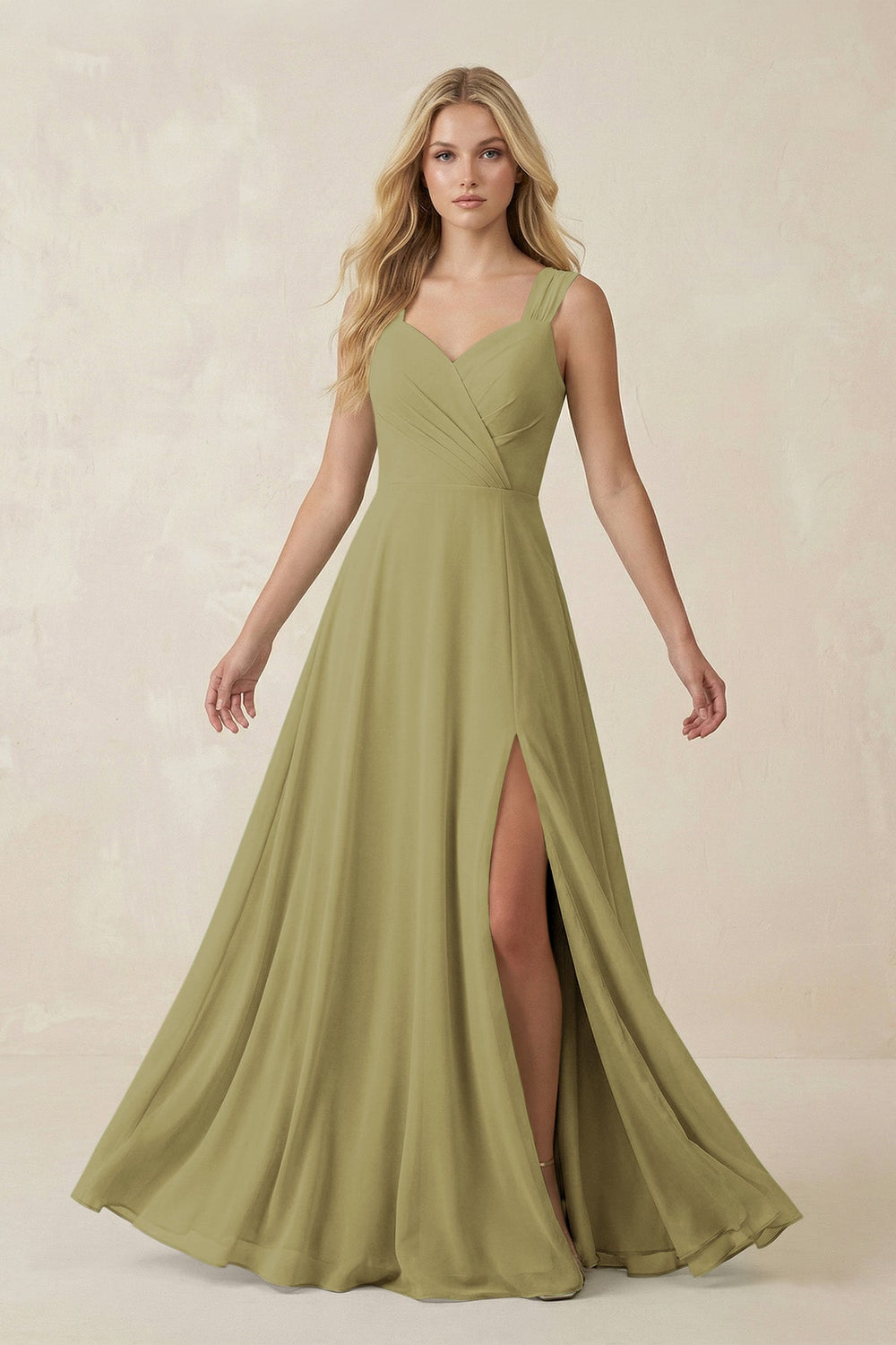 Sweetheart A-Line Chiffon Long Bridesmaid Dress in Moss Green