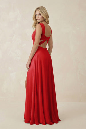 Sweetheart A - Line Chiffon Long Bridesmaid Dress in Ruby Red - KISS BRIDAL Bridesmaid Dresses