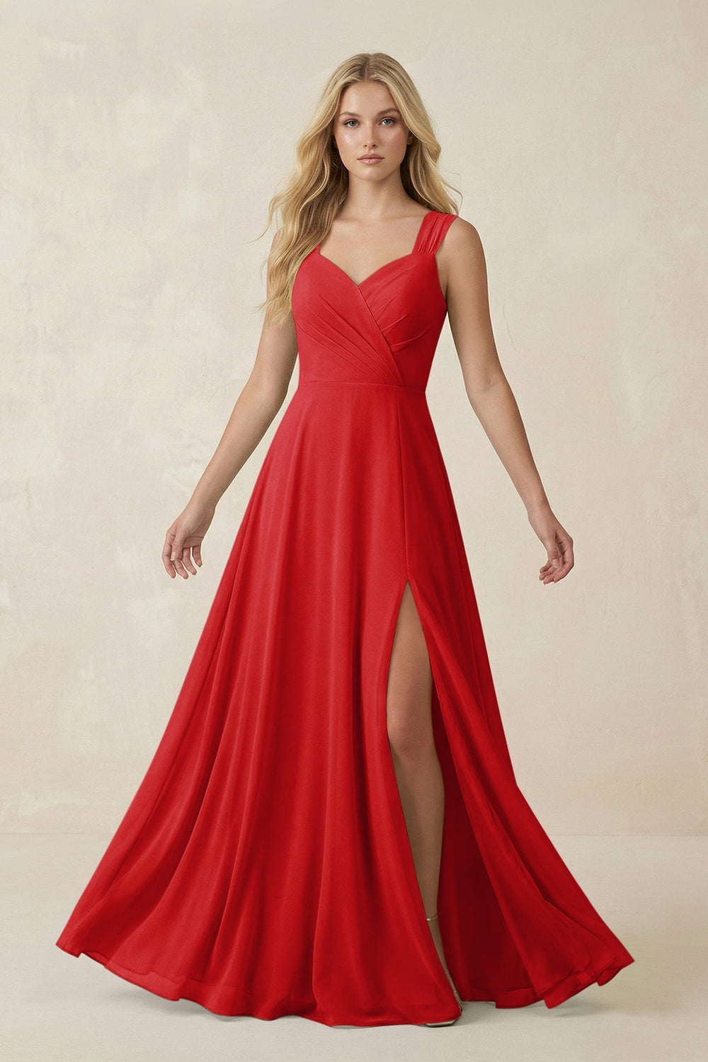 Sweetheart A-Line Chiffon Long Bridesmaid Dress in Ruby Red