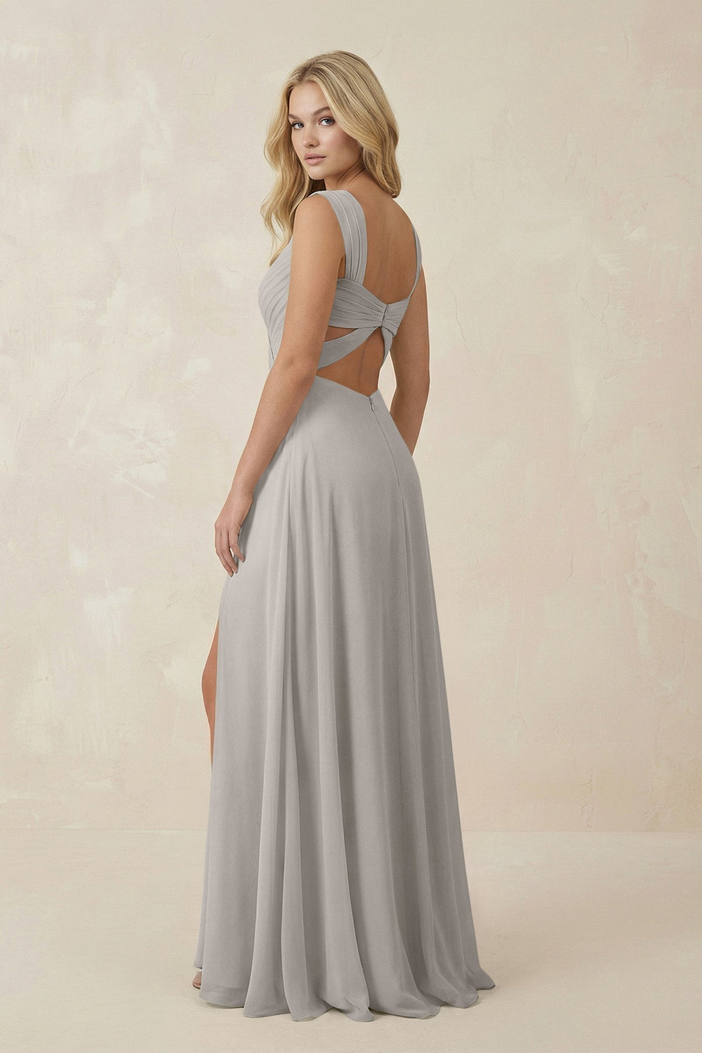 Sweetheart A-Line Chiffon Long Bridesmaid Dress in Silver