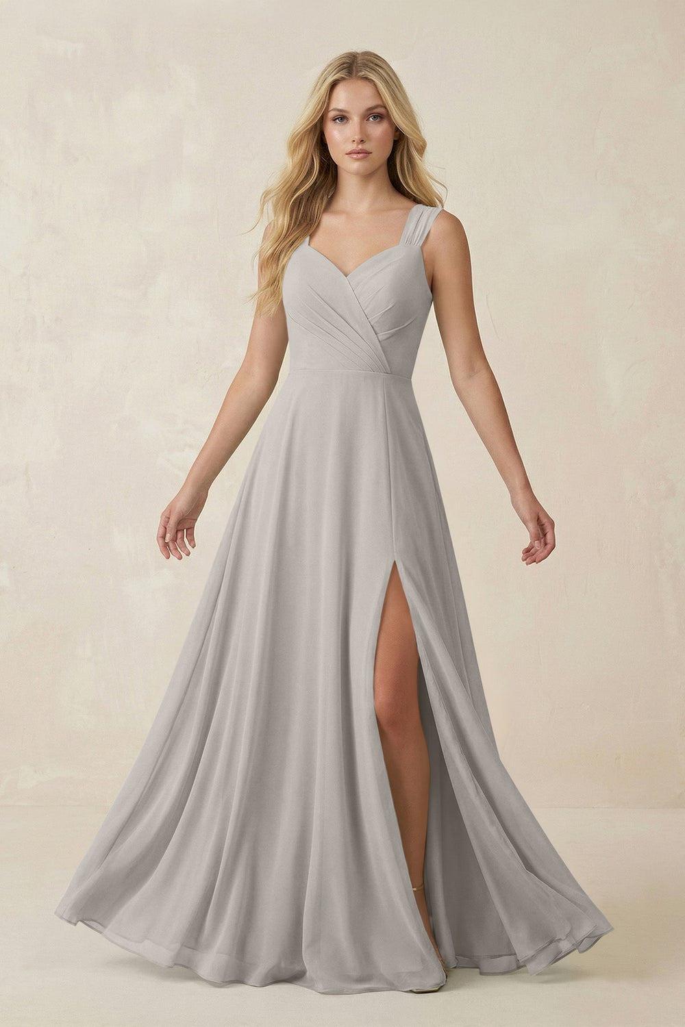 Sweetheart A-Line Chiffon Long Bridesmaid Dress in Silver