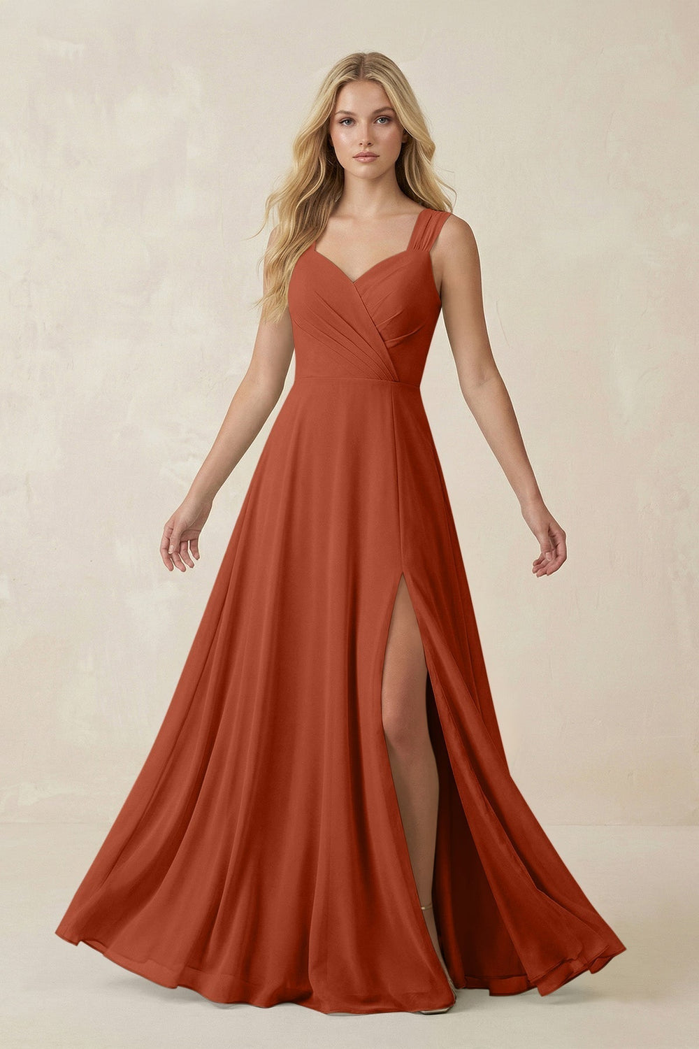 Sweetheart A-Line Chiffon Long Bridesmaid Dress in Spice