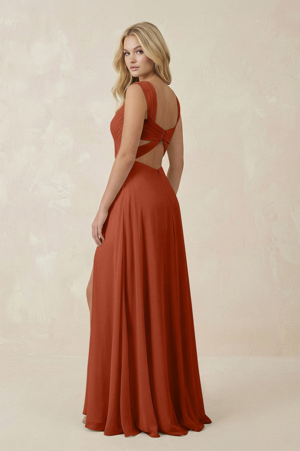 Sweetheart A - Line Chiffon Long Bridesmaid Dress in Spice - KISS BRIDAL Bridesmaid Dresses