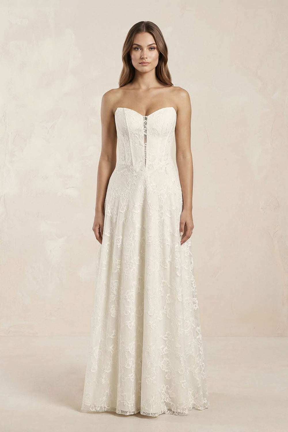 Sweetheart A-Line Corset Lace Wedding Dress in Ivory