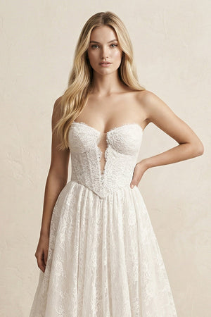 Sweetheart A - Line Lace Appliqued Wedding Dress in Ivory - KISS BRIDAL Wedding Dresses