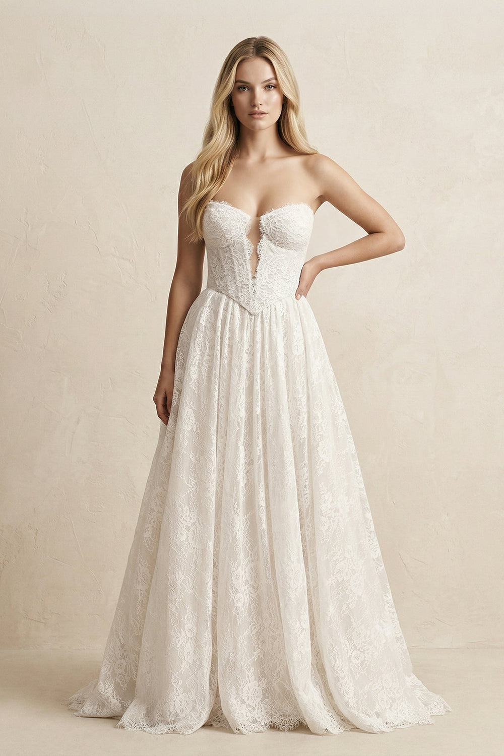 Sweetheart A-Line Lace Appliqued Wedding Dress in Ivory