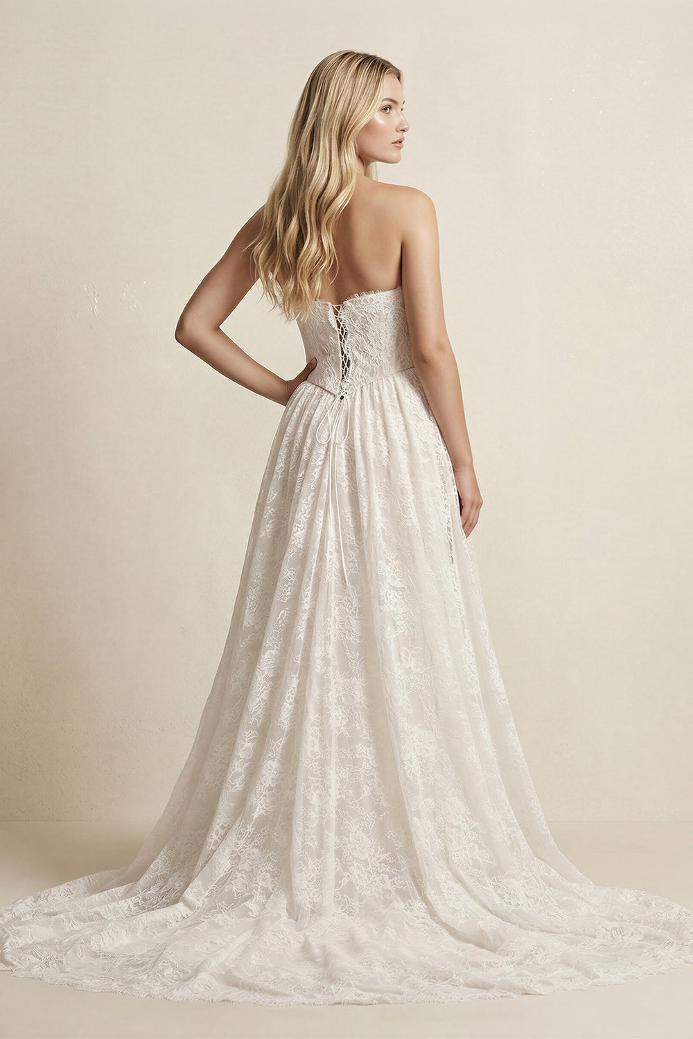 Sweetheart A-Line Lace Appliqued Wedding Dress in Ivory