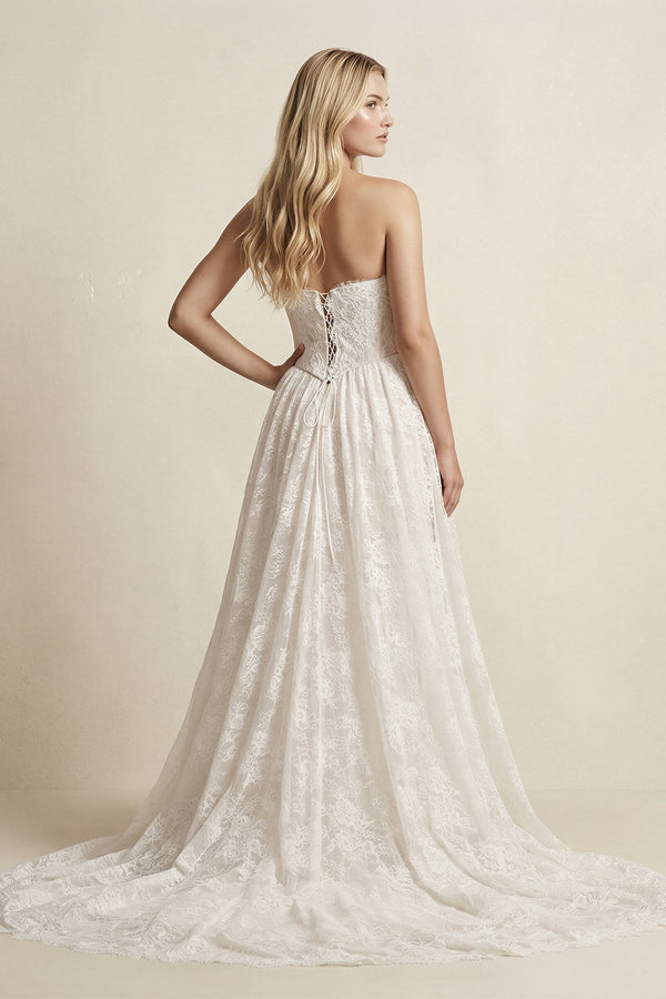 Sweetheart A - Line Lace Appliqued Wedding Dress in Ivory - KISS BRIDAL Wedding Dresses