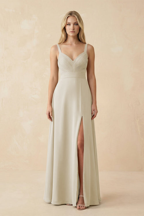 Sweetheart A - Line Pleated Chiffon Bridesmaid Dress in Dove Gray - KISS BRIDAL Bridesmaid Dresses