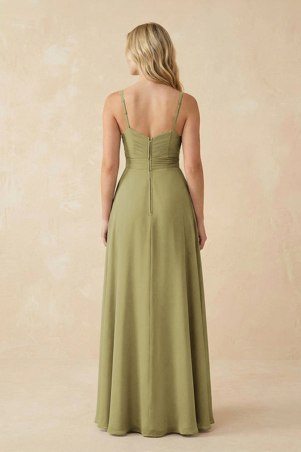 Sweetheart A-Line Pleated Chiffon Bridesmaid Dress in Moss Green (2) | KISSBRIDAL