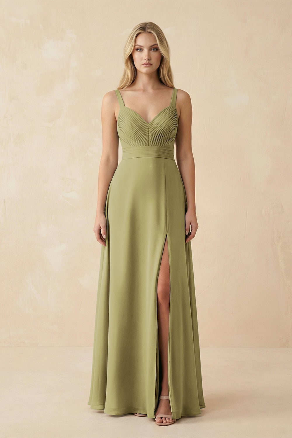 Sweetheart A-Line Pleated Chiffon Bridesmaid Dress in Moss Green