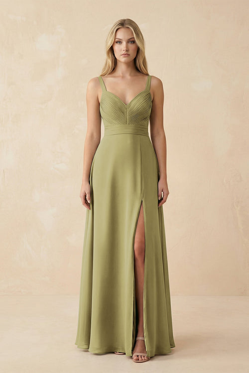 Sweetheart A-Line Pleated Chiffon Bridesmaid Dress in Moss Green | KISSBRIDAL
