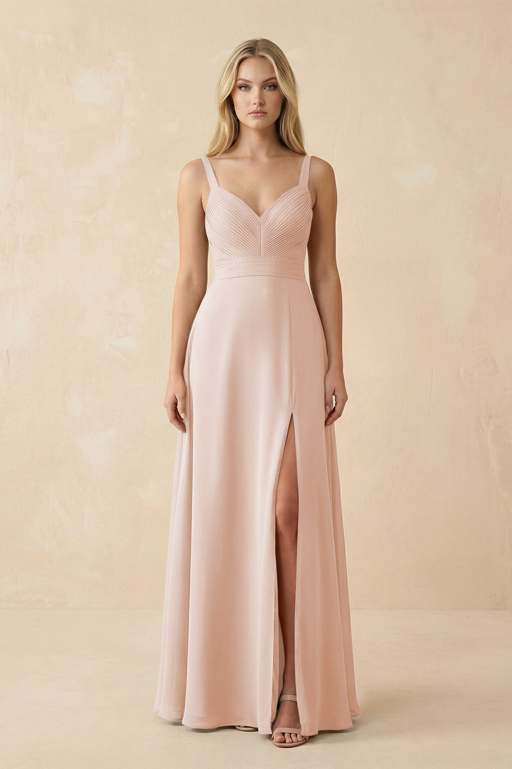 Sweetheart A-Line Pleated Chiffon Bridesmaid Dress in Pale Blush