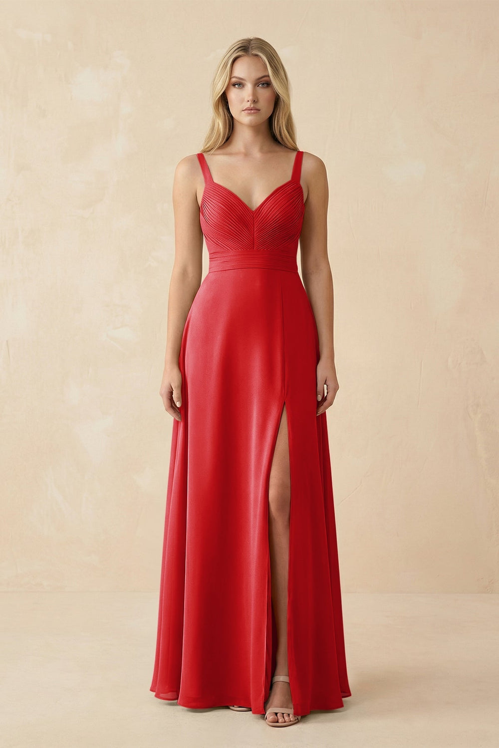 Sweetheart A-Line Pleated Chiffon Bridesmaid Dress in Ruby Red